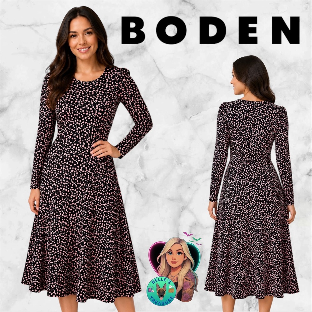 Boden Maxi Dress Women's 4 Petite Black Pink Puff Sleeve Feminine Cottagecore 4P